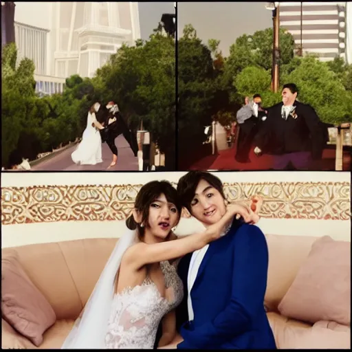 Image similar to taekook getting married in las vegas, 8 k, ultra realistic, closeup