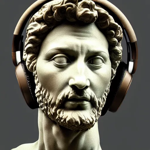 Image similar to a photo of michelangelo's sculpture of david wearing headphones, hyper realistic, ambient lighting, concept art, intricate, hyper detailed, smooth, dynamic volumetric lighting, octane, cinematic, high quality, high resolution, 4 k