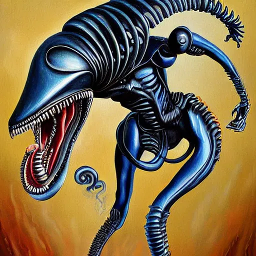 Image similar to xenomorph, surrealist painting by Brian Stephens