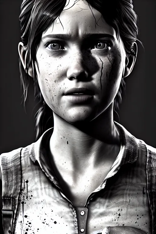 Image similar to ultra realistic facial portrait of ellie from the last of us part 2, digital art, character portrait, highly detailed, trending on artstation, lens flare, atmosphere, hyper realistic, cinematic lightning, sharp focus, unreal engine 5, extreme details perfect face, pretty face, fine - face, illustration, 8 k, ultra texture