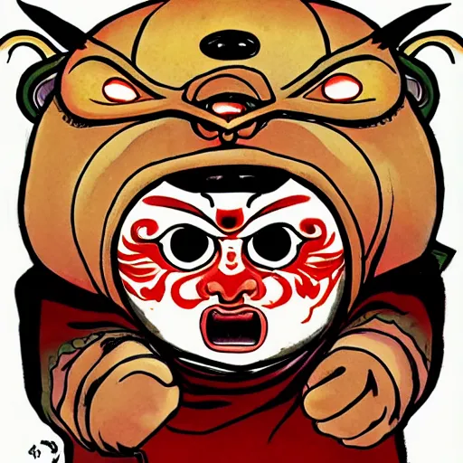 Prompt: daruma turned into a demon, satanic