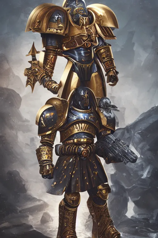 Image similar to armor portrait heros warhammer 4 0 k horus heresy fanart - the primarchs emperor by johannes helgeson animated with vfx concept artist & illustrator global illumination ray tracing hdr fanart arstation zbrush central hardmesh 8 k octane renderer comics stylized