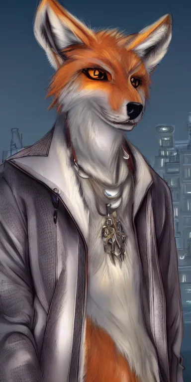 Image similar to gorgeous stylish anthro werefox in the city, fursona furry art commission, hibbary, photorealistic, furaffinity