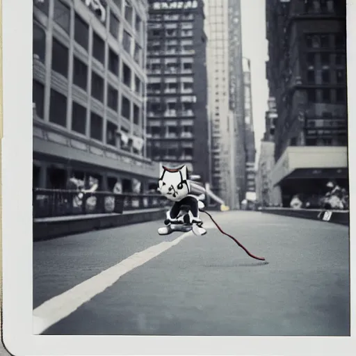 Image similar to polaroid image of sonic the hedgehog skating in new york city