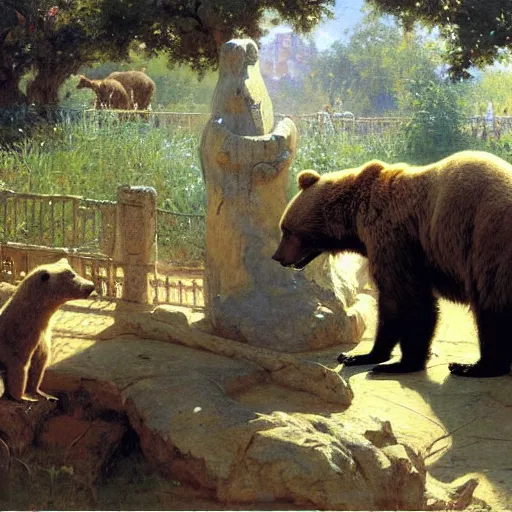 Prompt: a bear at a busy zoo, highly detailed painting by gaston bussiere, craig mullins, j. c. leyendecker