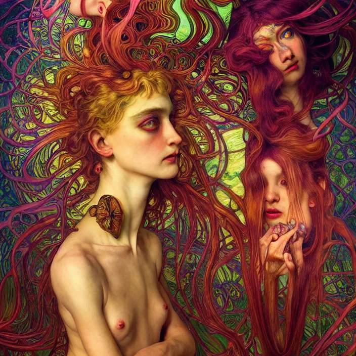 Image similar to extremely psychedelic warped LSD insanity, crazy divergent oddity, diffuse lighting, fantasy, intricate, elegant, highly detailed, lifelike, photorealistic, digital painting, artstation, illustration, concept art, smooth, sharp focus, art by John Collier and Albert Aublet and Krenz Cushart and Artem Demura and Alphonse Mucha