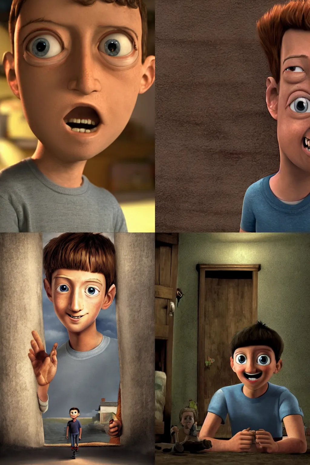 Prompt: Mark Zuckerberg as a kid in the movie Monster House, high quality, 4k