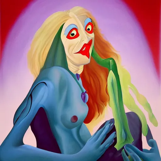 Image similar to a painting of a woman with a weird face, poster art by don bluth, behance contest winner, pop surrealism, concert poster, movie poster, poster art