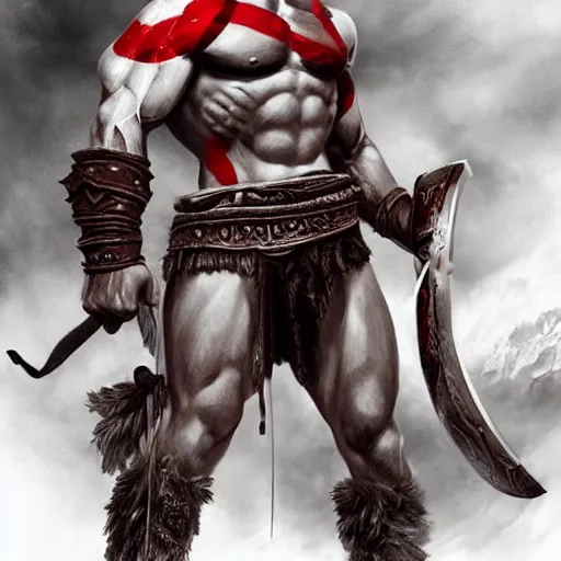 the god of war on mount olympus, heroic pose, epic,, Stable Diffusion