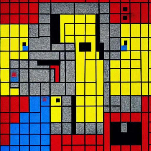 Prompt: pac - man!! in a maze painting by mondrian