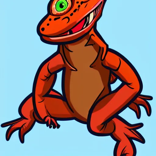 Image similar to cartoonish, anthro lizard guy, wearing a hoodie, standing on two feet, large friendly eyes, digital art, character illustration.