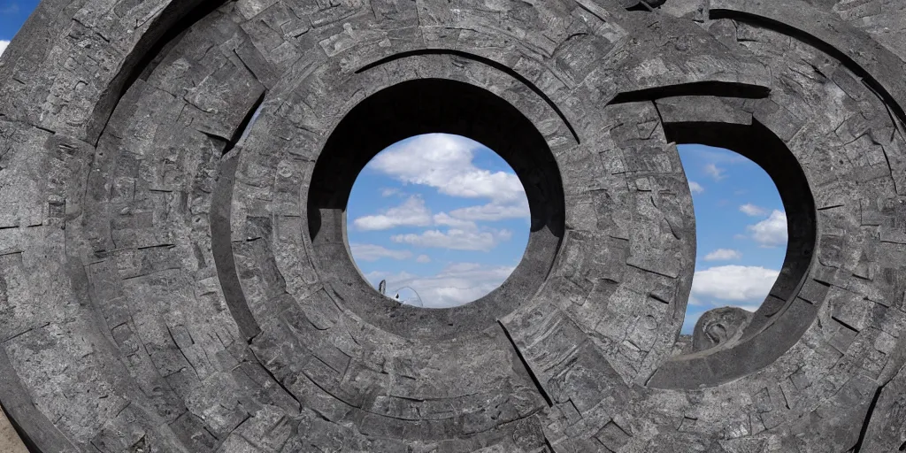 Image similar to stargate made of stone that form a circle, cinematic view, epic sky + highly detailed