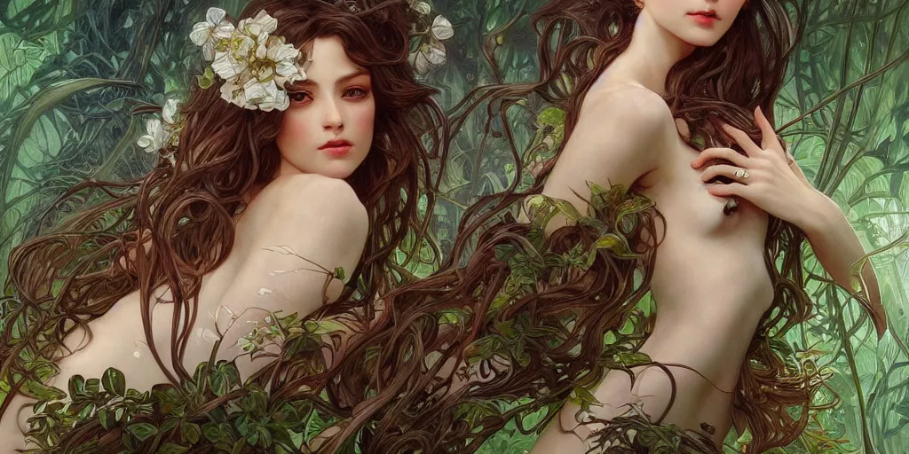 Prompt: a photograpic of lady nature, cute, fantasy, intricate, elegant, highly detailed, digital painting, artstation, concept art, smooth, sharp focus, illustration, art by artgerm and H R Giger and alphonse mucha