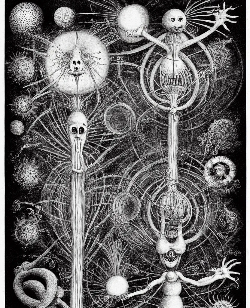 Image similar to whimsical freaky creature sings a unique canto about'as above so below'being ignited by the spirit of haeckel and robert fludd, breakthrough is iminent, glory be to the magic within