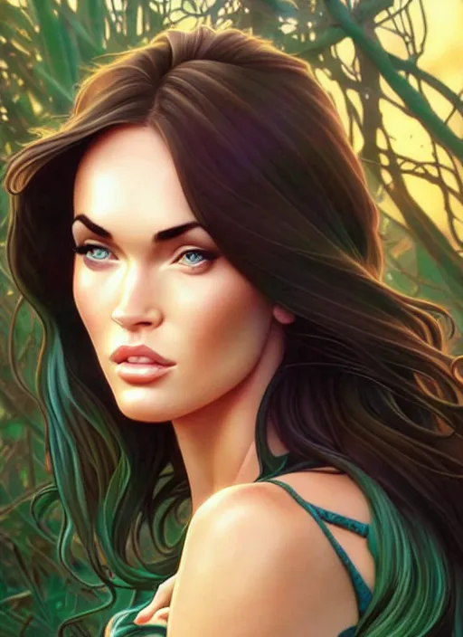 Image similar to cute megan fox sticker design, natural lighting, path traced, highly detailed, high quality, digital painting, by don bluth and ross tran and studio ghibli and alphonse mucha, artgerm