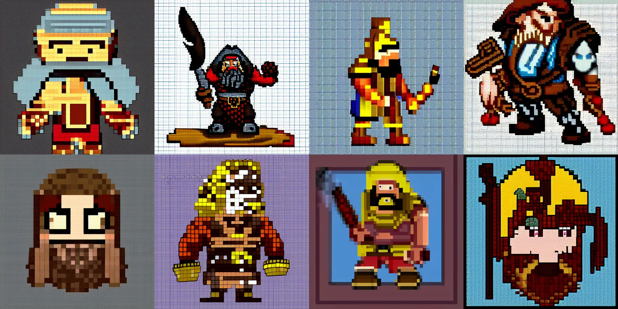 Prompt: dwarf warrior pixel art