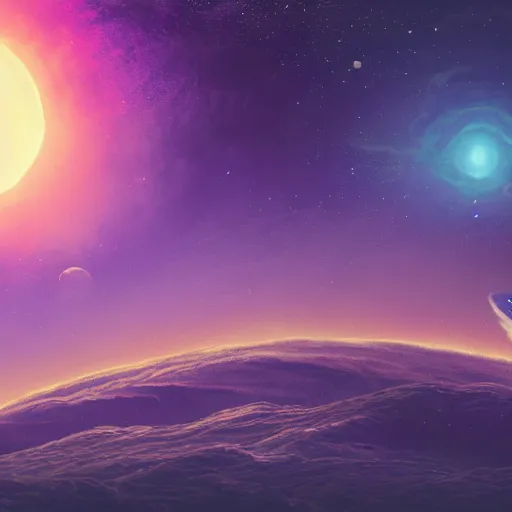 Prompt: a detailed matte painting of a marble - like water planet orbiting a large purple sun in a sea of stars surrounded by colorful swirling gas clouds, by alena aenami, petros afshar and greg rutkowski trending on artstation, deviantart, planet, clouds, earth, exoplanet, stars, nubulae hubble, 8 k, 4 k