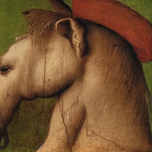 Prompt: portrait of a donkey painted by Leonardo da Vinci, renaissance, head view