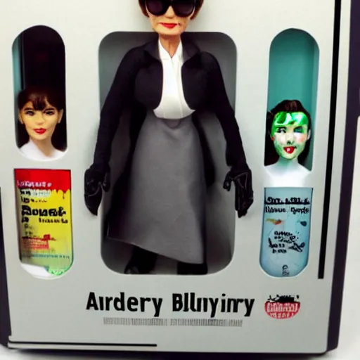 Image similar to audrey hepburn cos play ernst blofeld, stop motion vinyl action figure, plastic, toy, butcher billy style