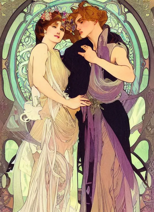 Image similar to dreamlike amidens in gowns smooth sharp focus illustration by rossdraws, alphonse mucha frank fanzzeta