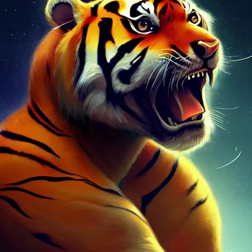 Image similar to an aesthetic award winning commission of a male anthro tiger singing on a spaceship,digital art,art by greg rutkowski,ross tran,character design by charles bowater,artgerm,hyperdetailed body,detailed face,beautiful,artstation,deviantart,stylish,space themed