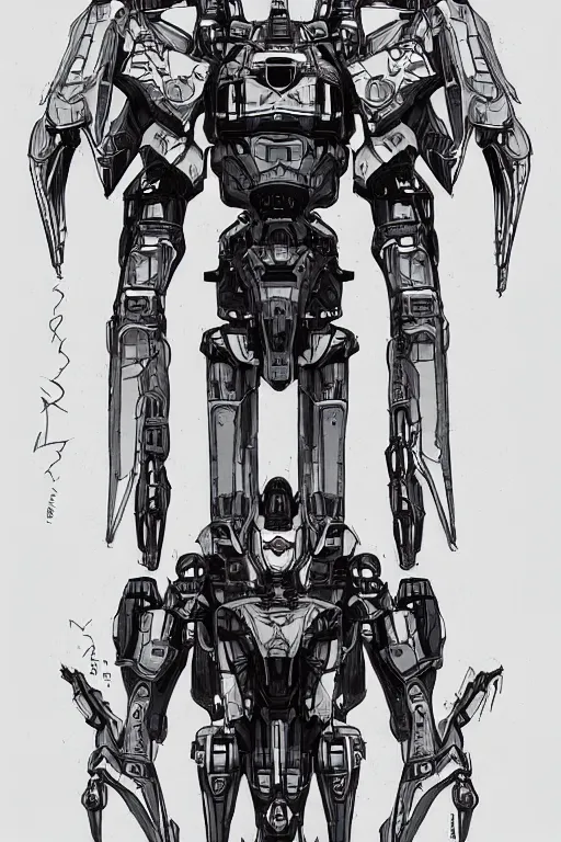 Image similar to very symmetrical!! full body illustrations of mecha, pen and ink, moderately detailed, concept art, wings, cyborg feathers, spread, cyborg wing, artstation, deviantart, pinterest