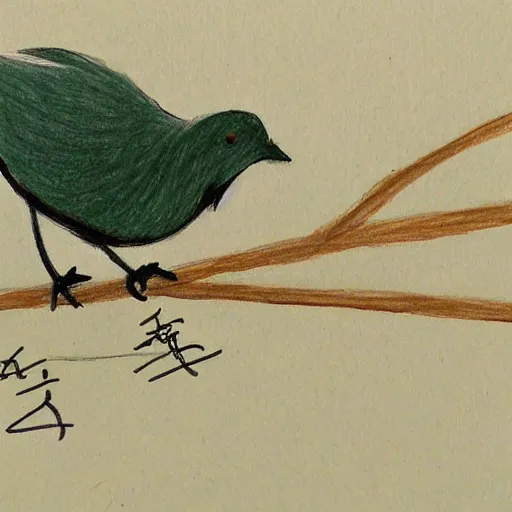 Image similar to A drawing of a bird painted by Ghibli in Madrid