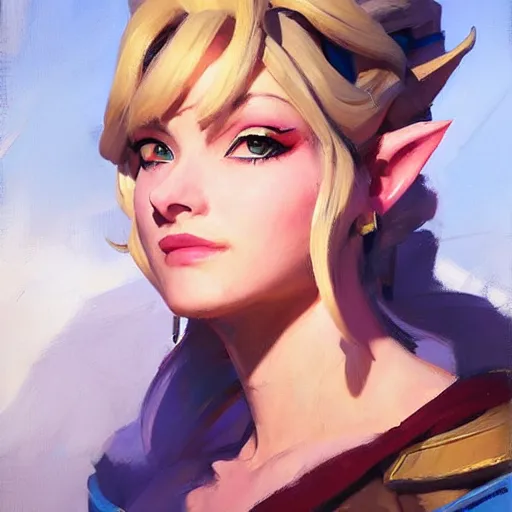 Prompt: greg manchess portrait painting of zelda as overwatch character, medium shot, asymmetrical, profile picture, organic painting, sunny day, matte painting, bold shapes, hard edges, street art, trending on artstation, by huang guangjian and gil elvgren and sachin teng