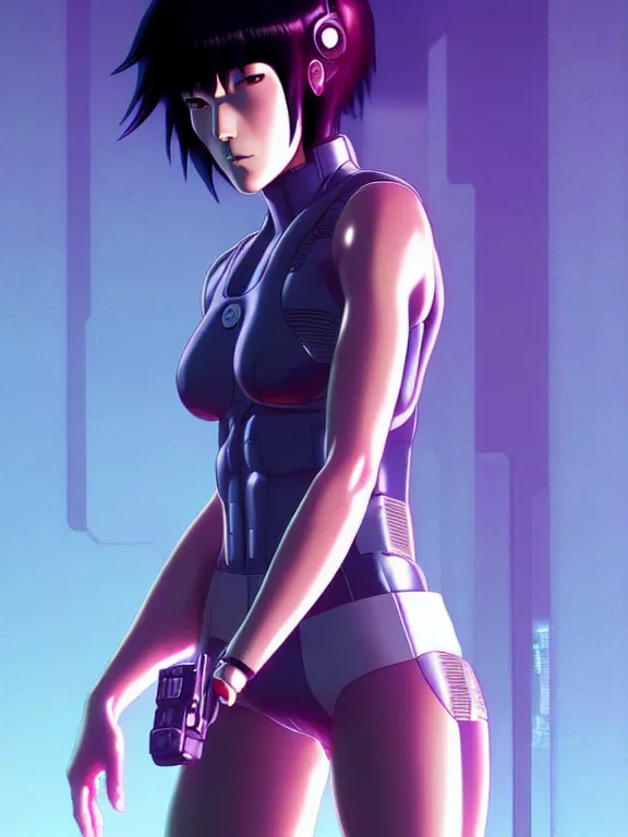 Image similar to a fullbody portrait of motoko kusanagi ghost in the shell, finely detailed features : : gits sac twenty forty five netflix : : by ilya kuvshinov, rossdraws, artgerm, sola digital arts, production ig, anti aliasing, raytracing : :