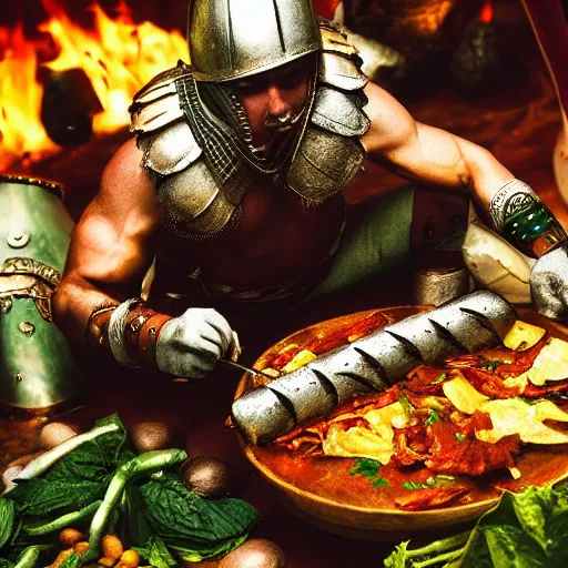 Image similar to spartan warrior on dmt, professional food photography