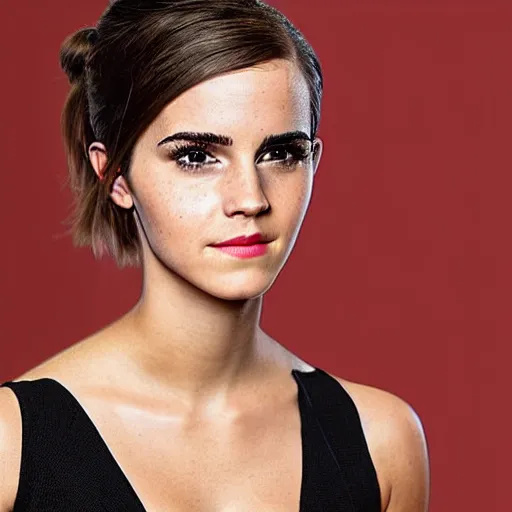 Image similar to a full - figure profile photograph of a woman who is a genetic combination of emma watson and kim kardashian