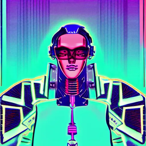 Image similar to a synthwave cyberpunk sphinx