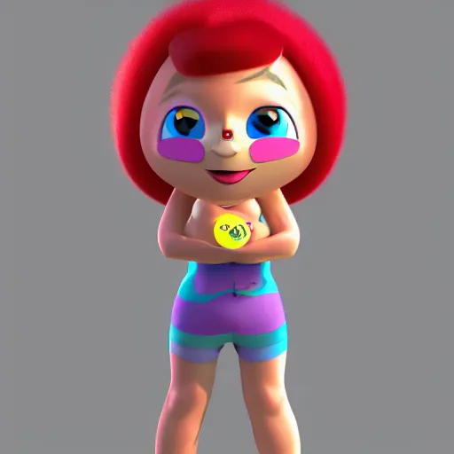 Image similar to christina hendricks as 7 7 gumball characters, 3 d render, blender,