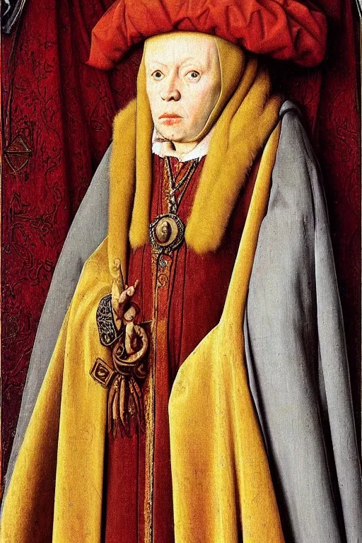 Image similar to portrait of ainz ooal gown, oil painting by jan van eyck, northern renaissance art, oil on canvas, wet - on - wet technique, realistic, expressive emotions, intricate textures, illusionistic detail