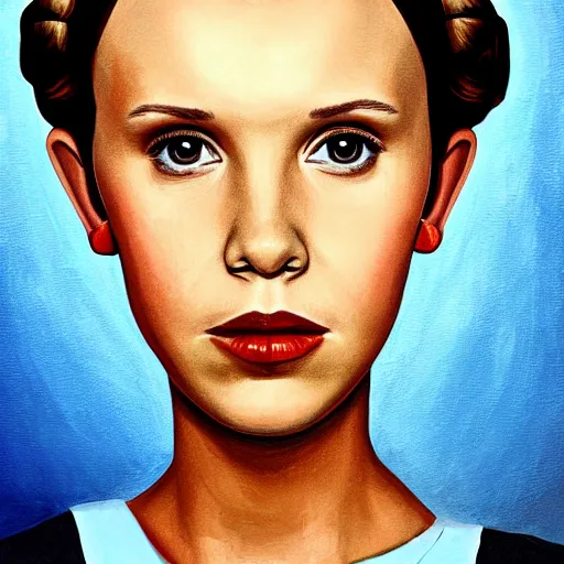 Image similar to portrait of millie bobby brown or carrie fisher by greg ruthkowski