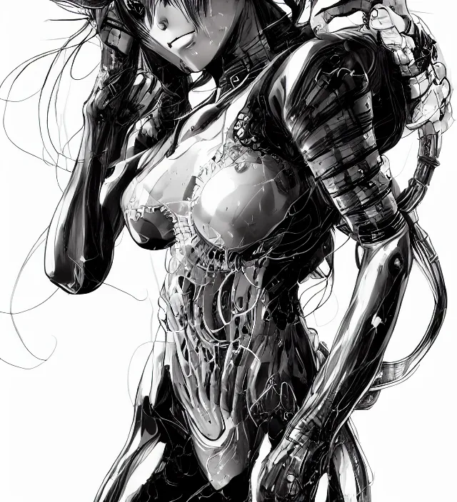 Image similar to hd manga anime half body portrait of a girl demonbot in ishikawa ken miura kentaro frank miller jim lee alex ross style detailed trending award winning on flickr pixiv artstation