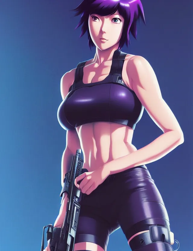 Image similar to a fullbody portrait of motoko kusanagi the major ghost in the shell : : stand alone complex, under repairs, maintenance : : by ilya kuvshinov, rossdraws, artgerm, sola digital arts, anti aliasing, raytracing : :