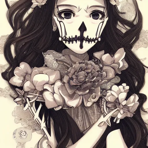 Image similar to anime manga skull portrait young woman skeleton, miffy, kawai, intricate, elegant, highly detailed, digital art, ffffound, art by JC Leyendecker and sachin teng