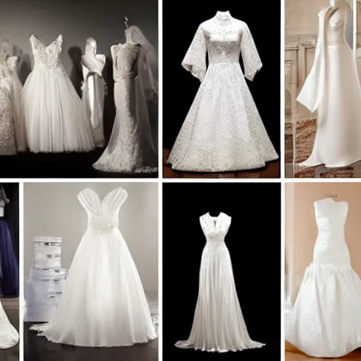 Image similar to a collage of wedding dresses and tuxedos