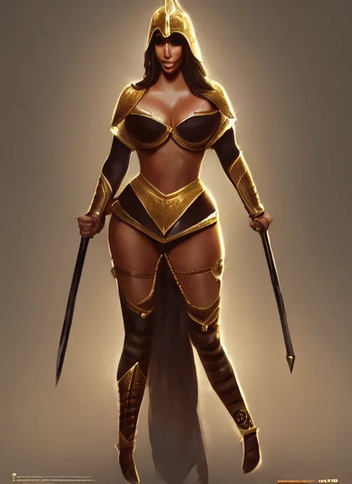 Prompt: kim kardashian as a warrior princess, full body, concept art, rim lighting, stanley lau, detailed, sharp focus, trending on artstation