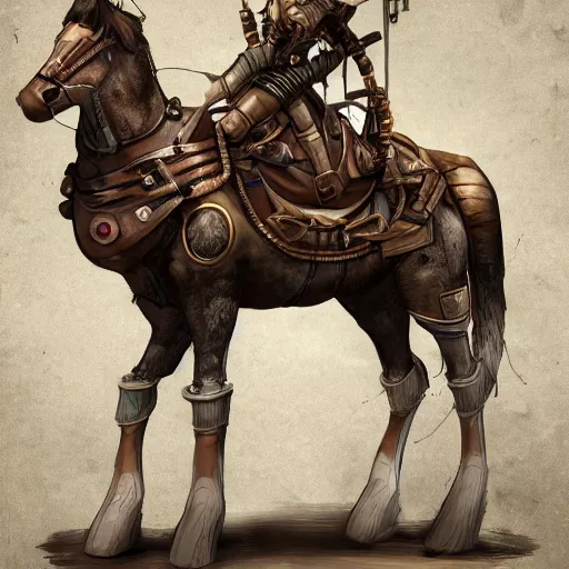 Prompt: a warhorse, steampunk, artstation.