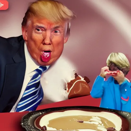 Image similar to donald j. trump projectile vomiting chocolate pudding onto liberals