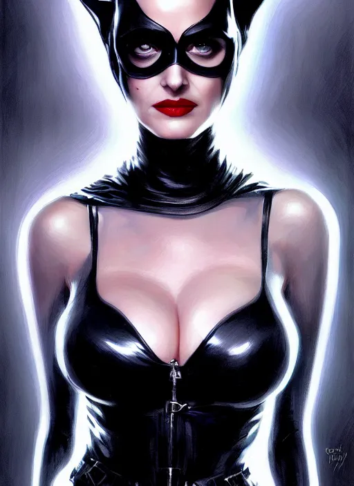 Image similar to eva green as catwoman, intricate, elegant, glowing lights, highly detailed, digital painting, artstation, glamor pose, concept art, smooth, sharp focus, illustration, art by artgerm and greg rutkowski, artey freytag