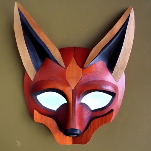 Image similar to symmetry!! demon angel fox wooden mask