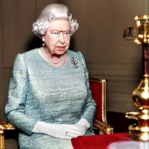 Image similar to Queen Elizabeth using a bong