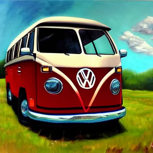 Image similar to a oil painting of a vw bus