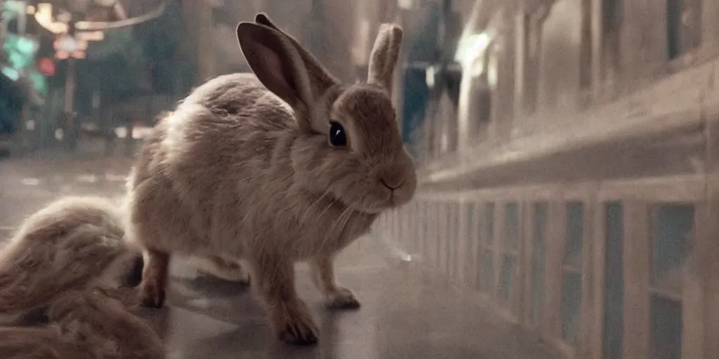 Image similar to a rabbit in the movie spiderman no way home, screenshot