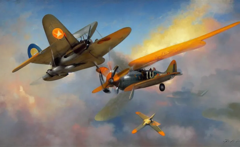 Image similar to wwii planes in an aerial dog fight by tony sart and delphin enjolras and daniel f. gerhartz