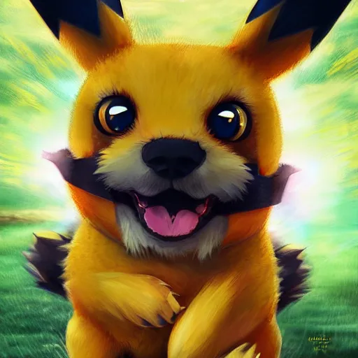 Image similar to A hybrid of pikachu and a blond terrier anime art, pokemon, digital art, detailed, award winning