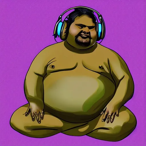 Image similar to sri lankan fat man with headphones playing games, digital art